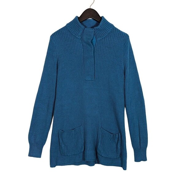 Soft Surroundings Highland Chunky Sweater Womens Medium Teal Blue Mock Neck Long - Picture 1 of 8